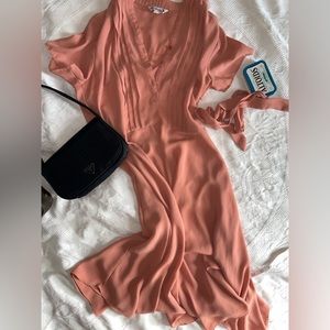 Peach Midi Dress with Tie Waist